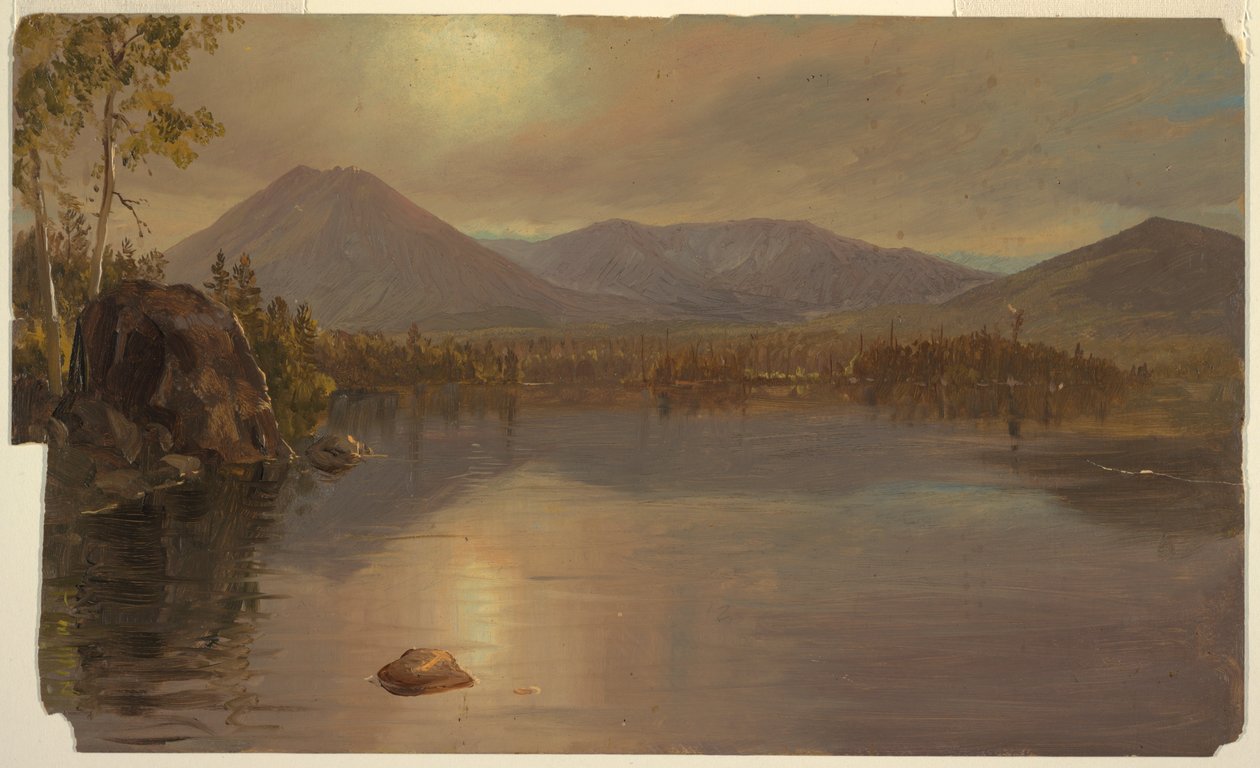Desenho, montes Katahdin e Turner do lago Katahdin, Maine, 1855-60 de Frederic Edwin Church