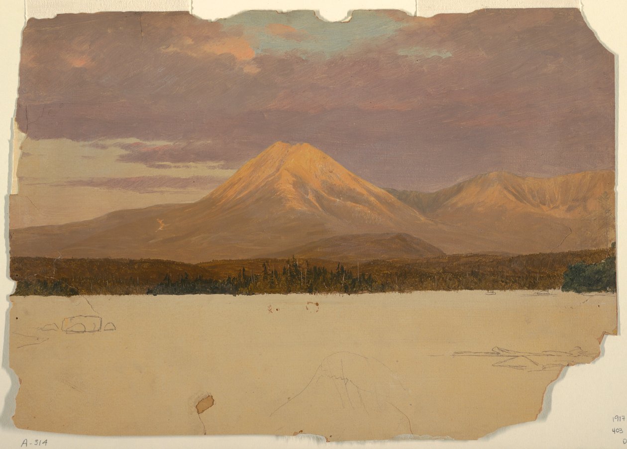 Desenho, Monte Katahdin a partir do Lago Katahdin, 1878 de Frederic Edwin Church