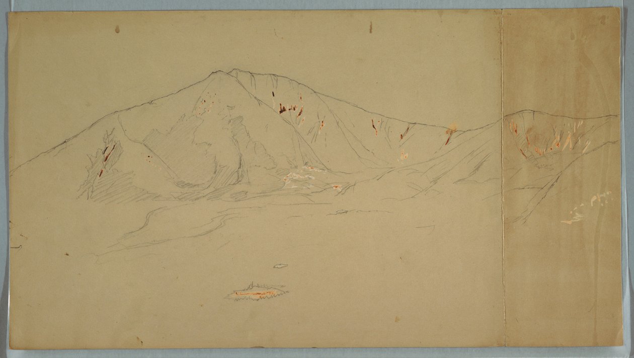 Desenho, Monte Katahdin a partir de sudeste; verso: Monte Katadhin, 1876-78 de Frederic Edwin Church