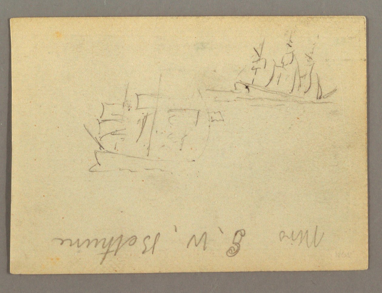 Desenho, nome escrito, Navios à vela, possivelmente 1868 de Frederic Edwin Church