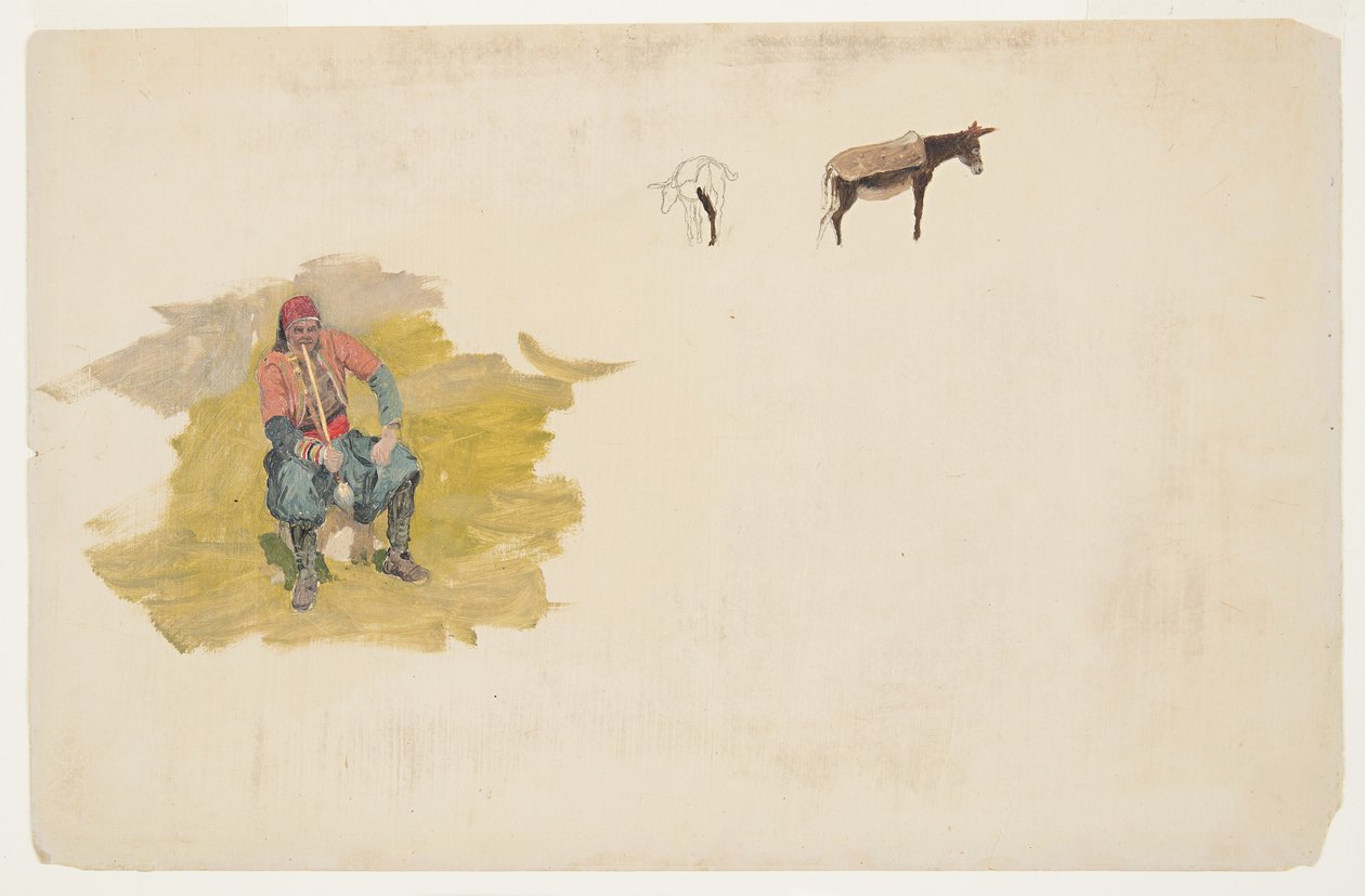 Desenho, Próximo Oriente, homem; burro, 1868-69 de Frederic Edwin Church