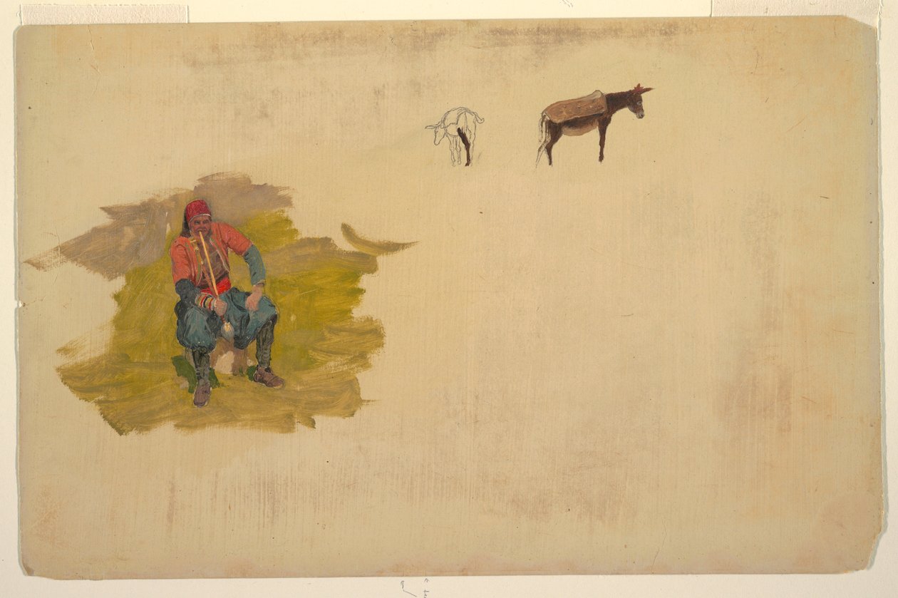 Desenho, Próximo Oriente, homem; burro, 1868-69 de Frederic Edwin Church
