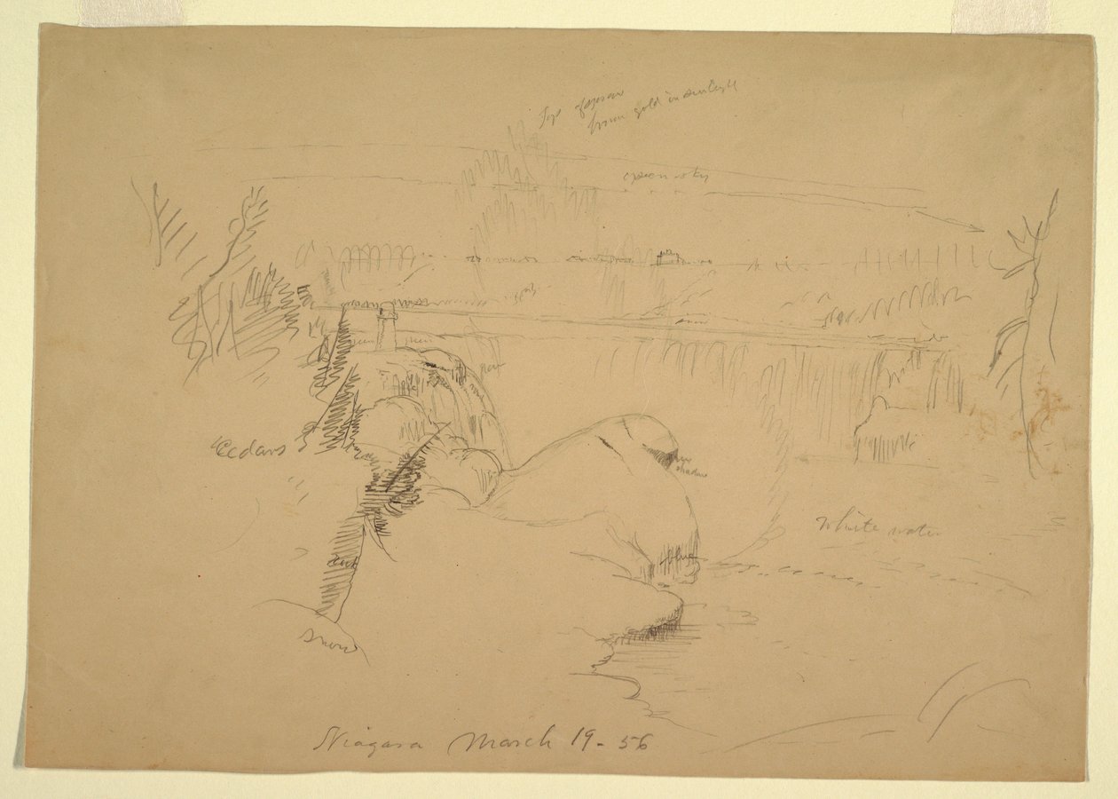 Desenho, Cataratas do Niágara, vista da Ilha das Cabras, 19 de março de 1856 de Frederic Edwin Church
