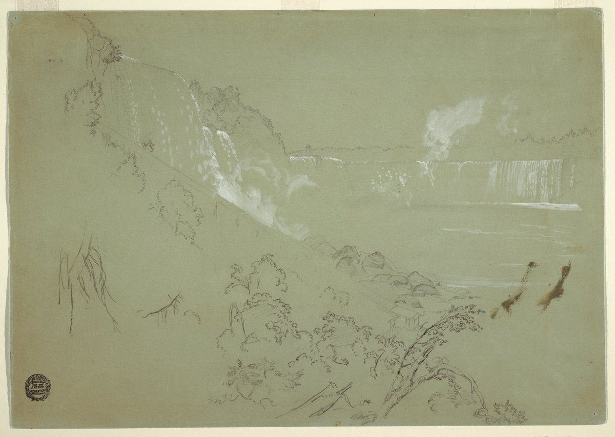 Desenho, Cataratas do Niágara a partir da base de Prospect Point, 1856 ou 1858 de Frederic Edwin Church