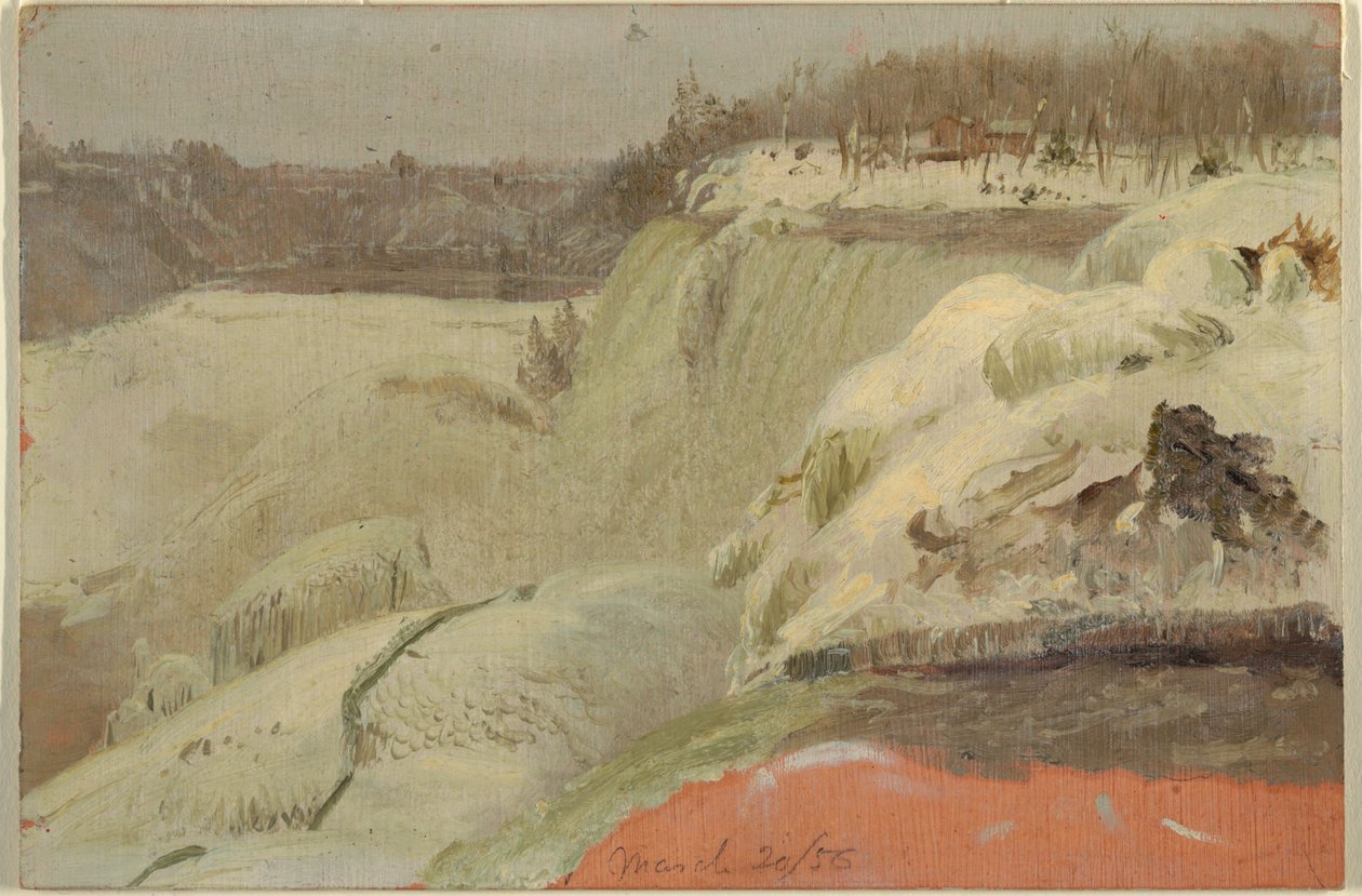 Desenho, Cataratas do Niágara na neve, vistas da Ilha das Cabras, 1856 de Frederic Edwin Church