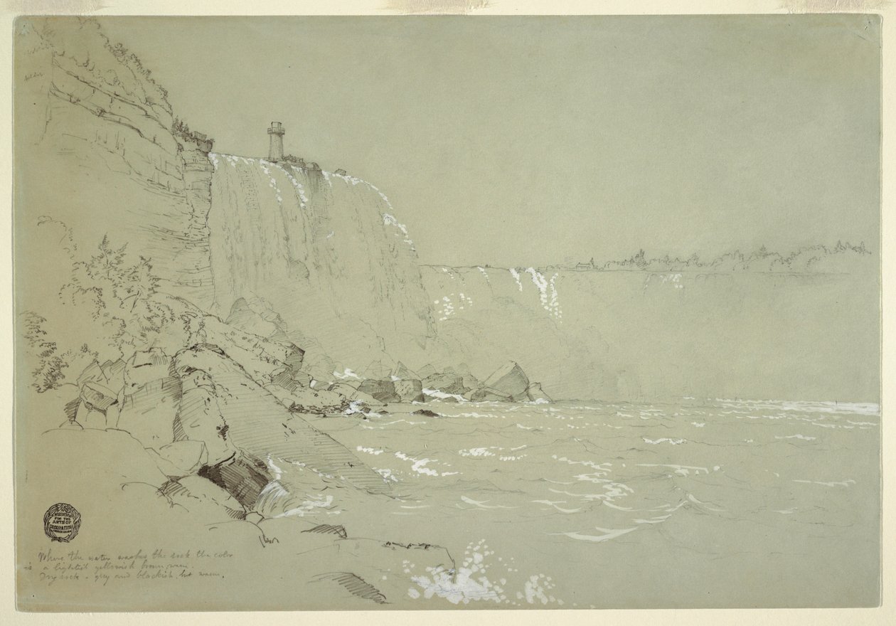 Desenho, Cataratas do Niágara com a Torre Terrapin, 1856 de Frederic Edwin Church