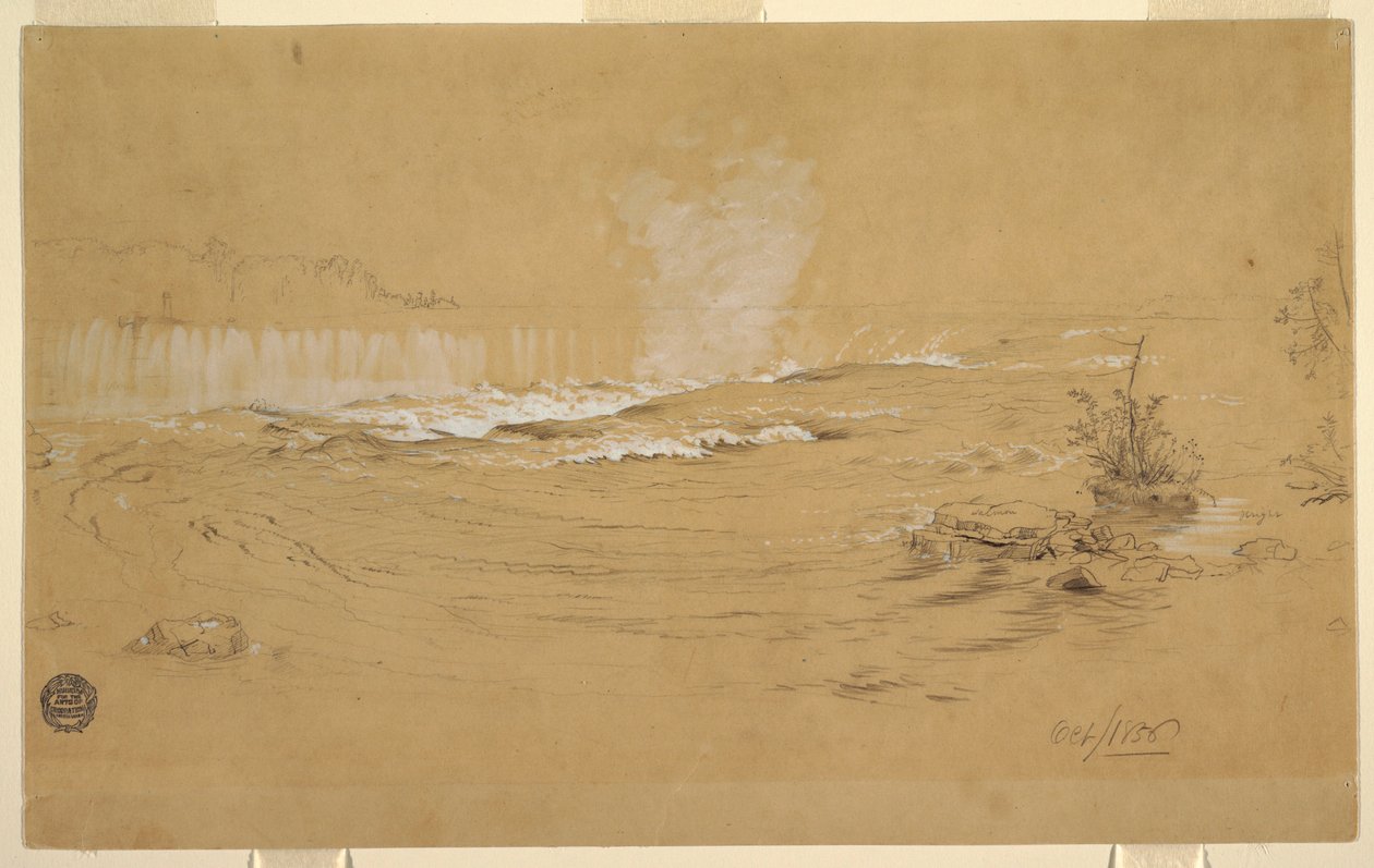Desenho, Niagara: As Cataratas do Canadá e a Ilha das Cabras, outubro de 1856 de Frederic Edwin Church