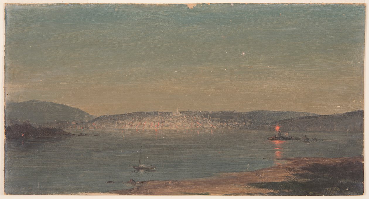 Desenho, Vista nocturna de um porto marítimo, provavelmente 1868-69 de Frederic Edwin Church