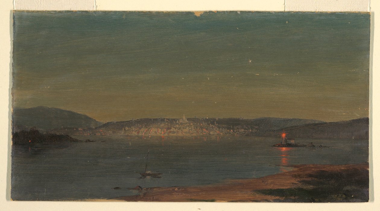 Desenho, Vista nocturna de um porto marítimo, provavelmente 1868-69 de Frederic Edwin Church