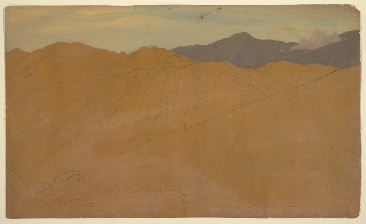 Desenho, Palmeiras e telhados de casas, Equador, maio de 1857 de Frederic Edwin Church
