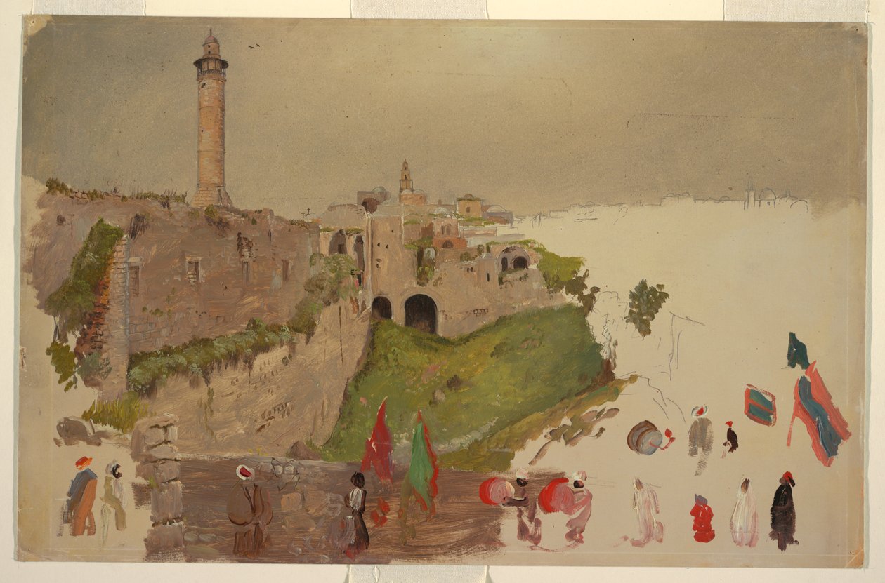 Desenho, Cortejo de entrada na cidade, Jaffa, início de março de 1868 de Frederic Edwin Church