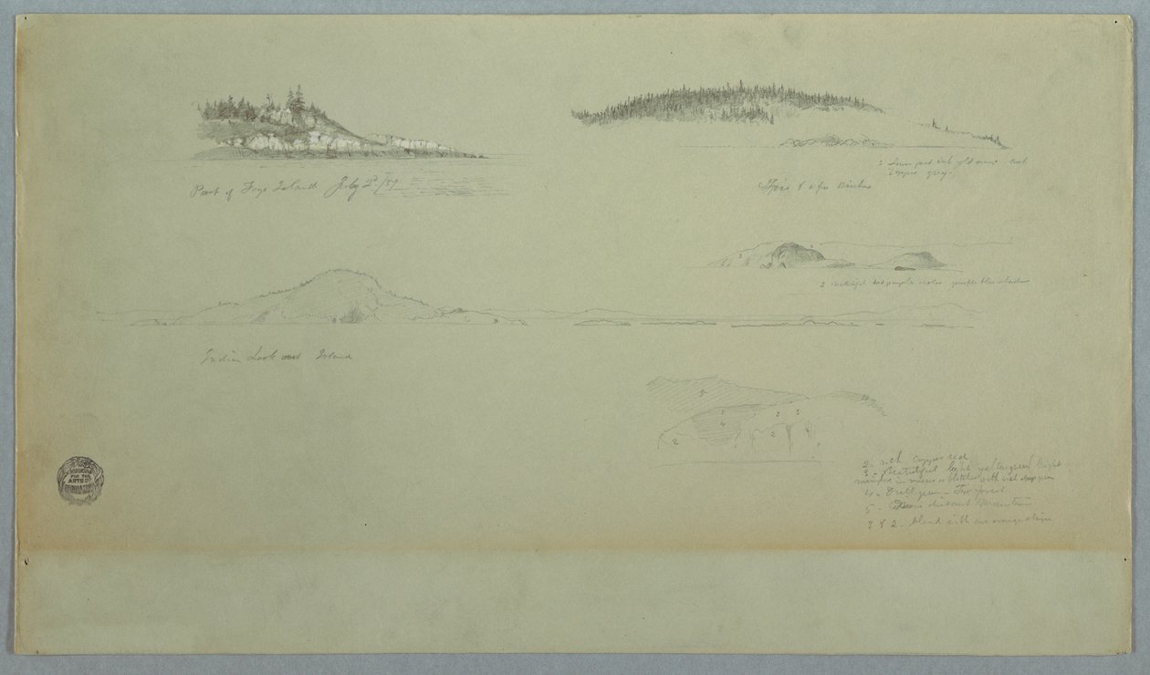 Desenho, Parte da Ilha do Fogo, Olhar Índio, 2 de julho de 1859 de Frederic Edwin Church