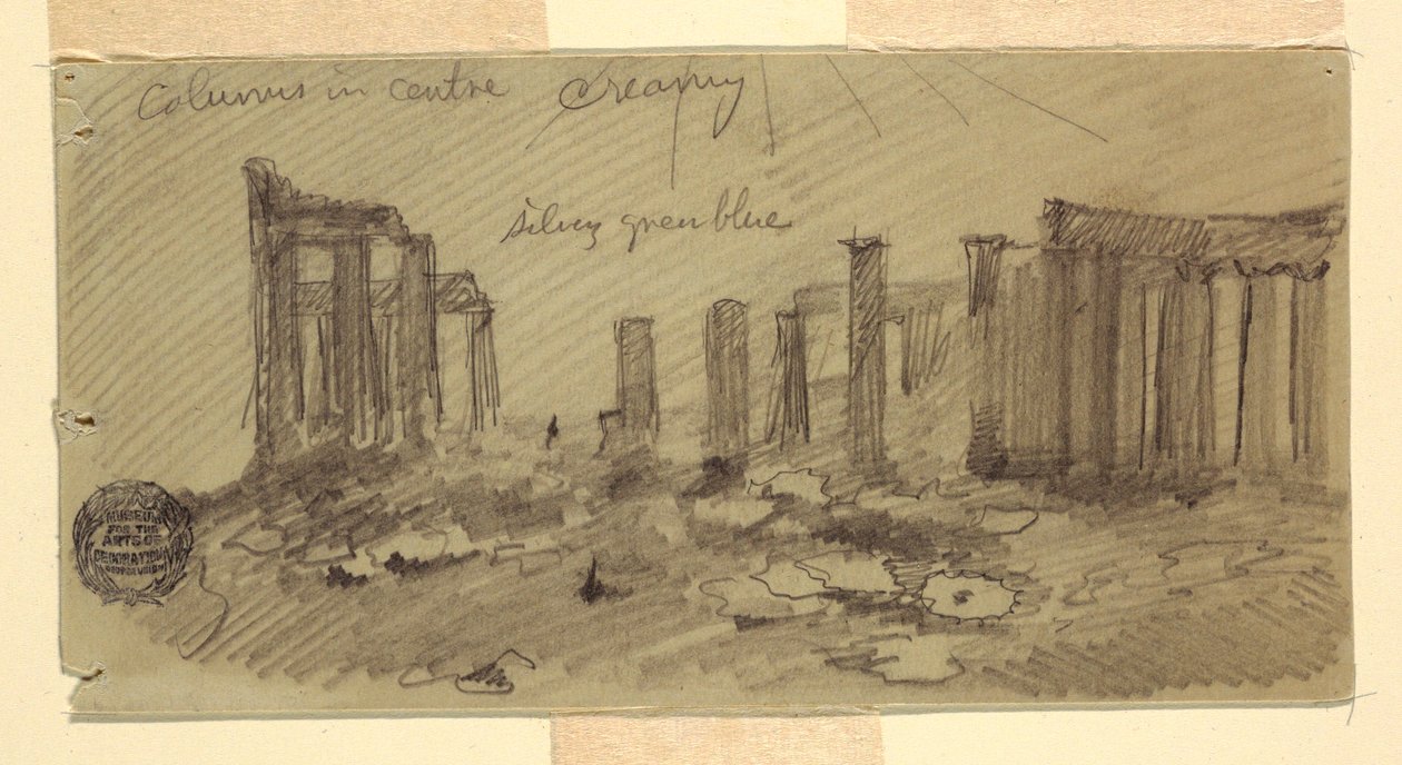Desenho, Partenon, Atenas vista de oeste, abril de 1869 de Frederic Edwin Church