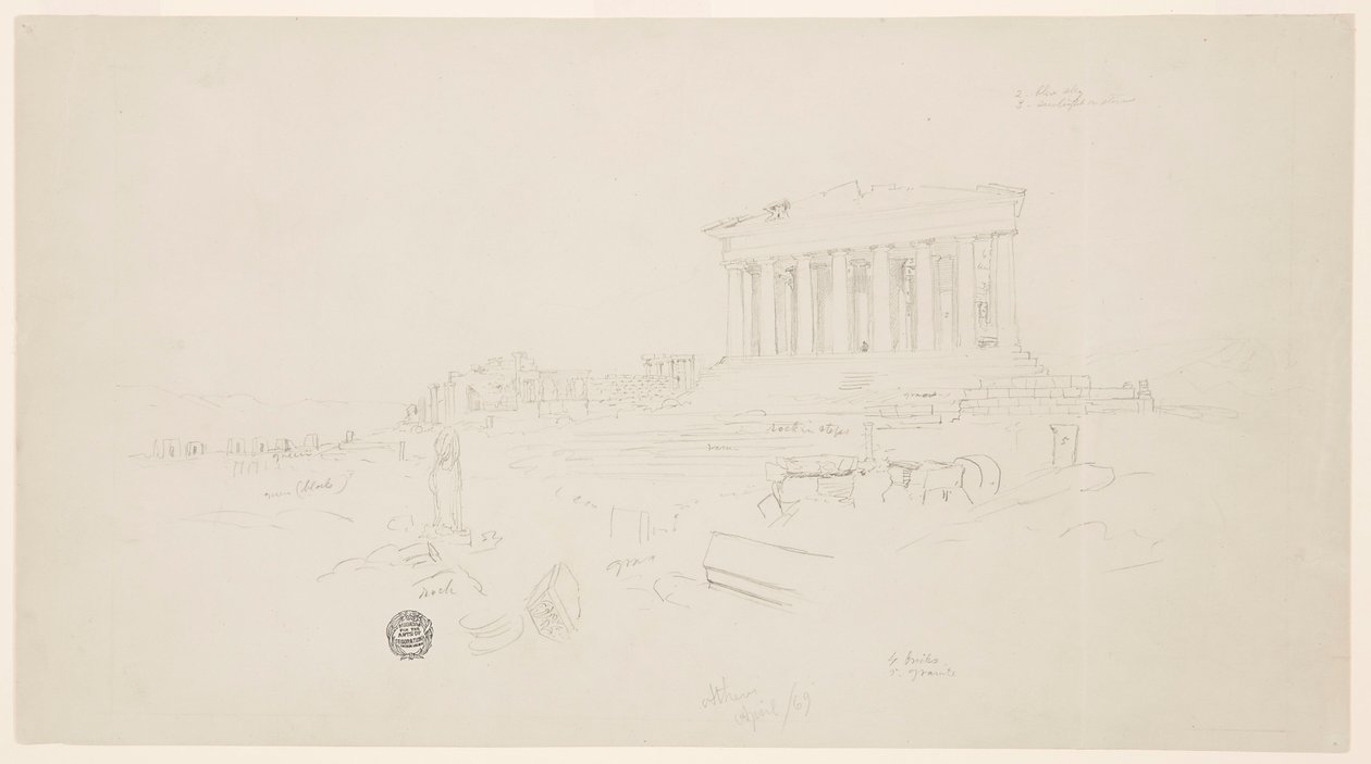 Desenho, Partenon e Erectheion, Atenas, abril de 1869 de Frederic Edwin Church