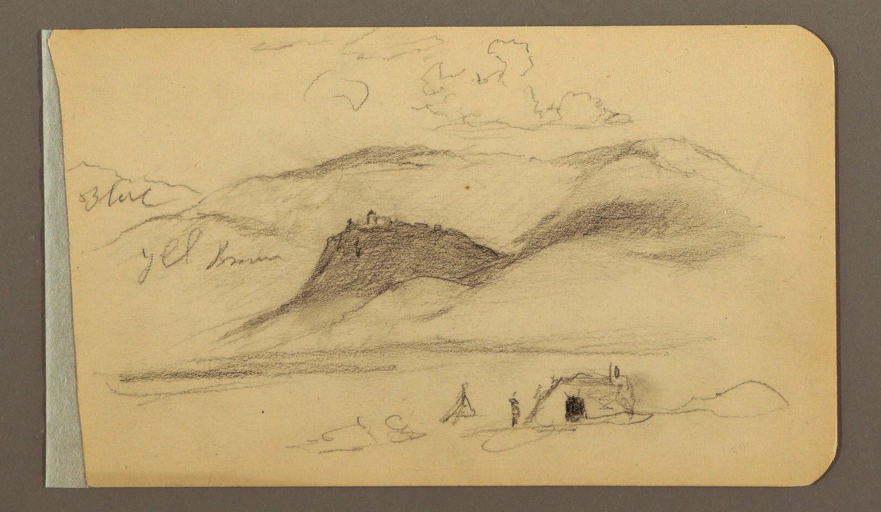Desenho, Planície, colina, cidade; Verso: Cordilheira, 1889 de Frederic Edwin Church