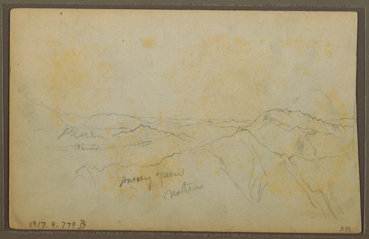 Desenho, Popayan, Colômbia; Verso: Paisagem de montanha, Colômbia, 9 de agosto de 1853 de Frederic Edwin Church
