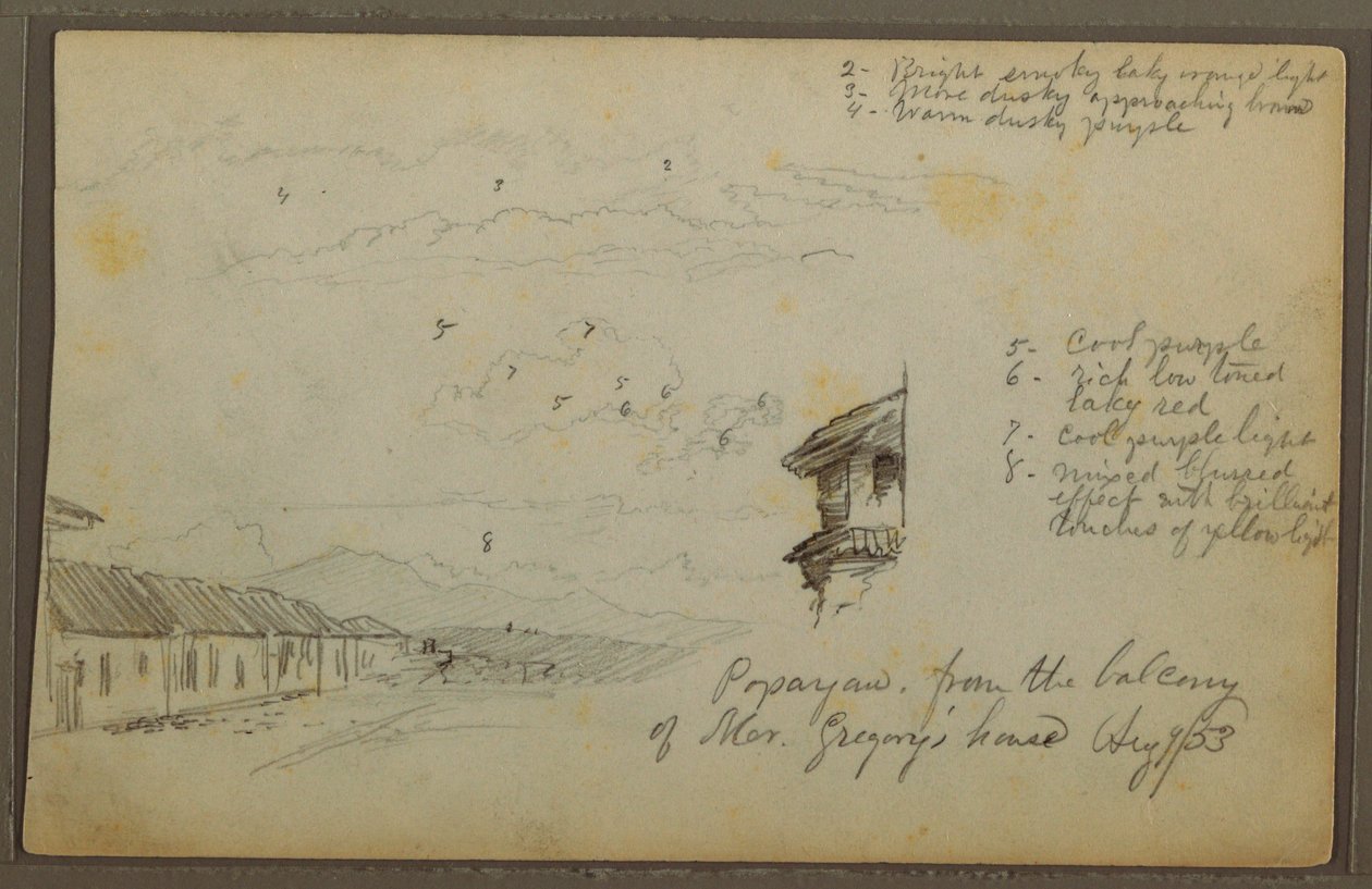 Desenho, Popayan, Colômbia; Verso: Paisagem de montanha, Colômbia, 9 de agosto de 1853 de Frederic Edwin Church