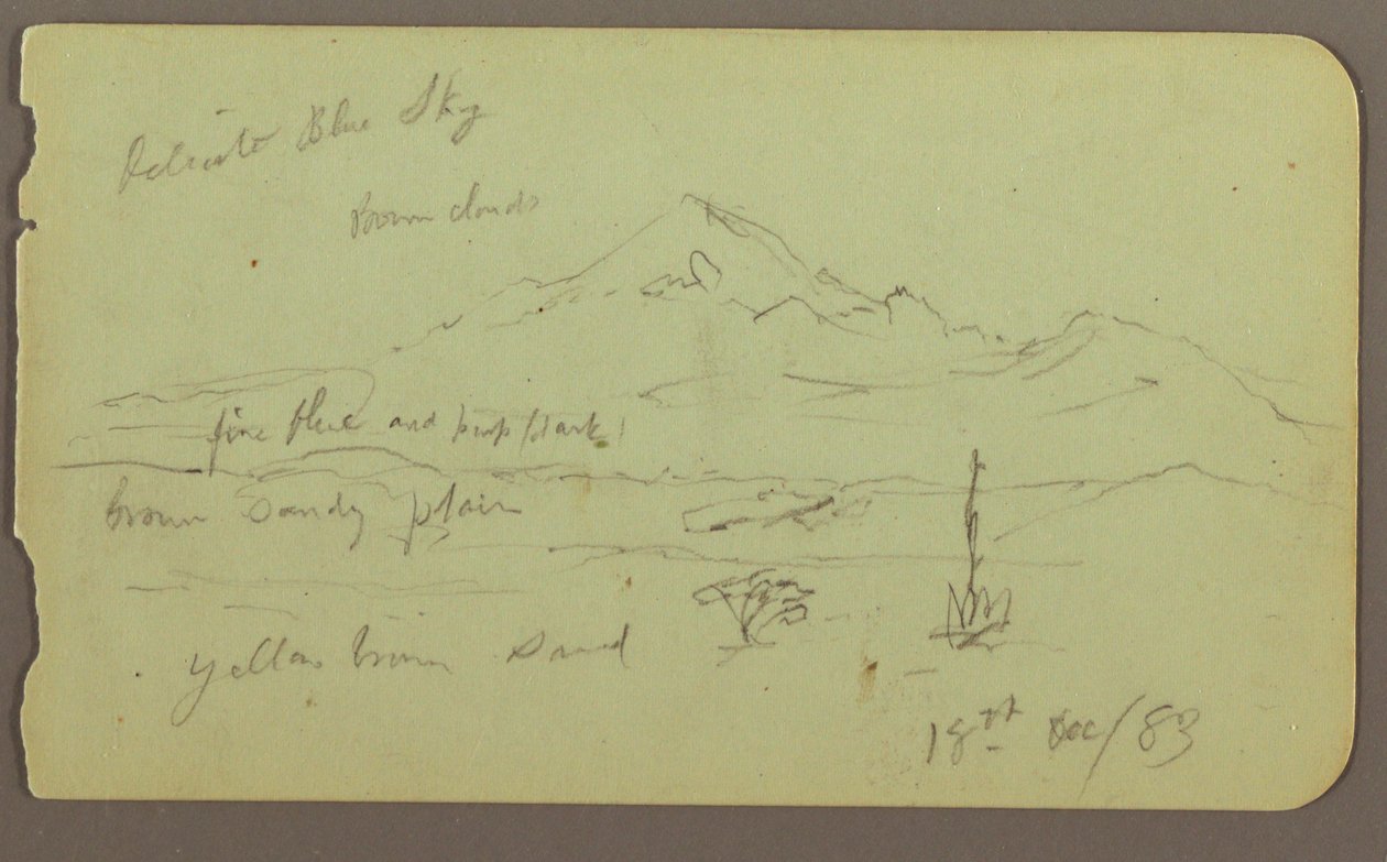 Desenho, Popocatapel; Verso: Friso no Hotel Texcoco, 18 de dezembro de 1883 de Frederic Edwin Church