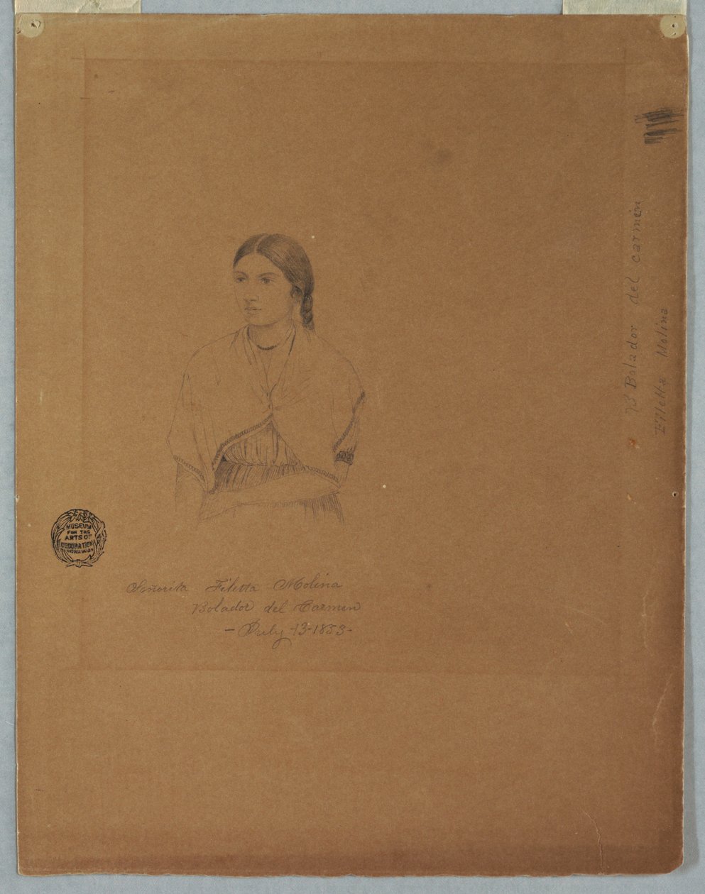 Desenho, Retrato de uma rapariga boliviana: Señorita Filetta Molina Bolador del Carmen, Colômbia, 13 de julho de 1853 de Frederic Edwin Church