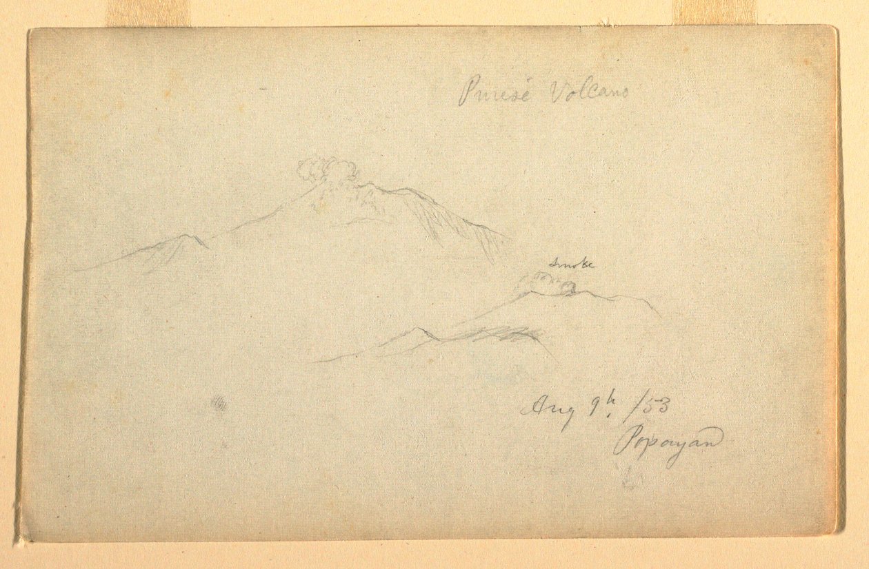 Desenho, Vulcão Purese visto de Popayan, Colômbia, 9 de agosto de 1853 de Frederic Edwin Church