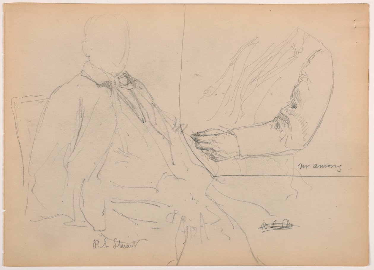 Desenho, Robert L. Stuart sentado, primeiro retrato, para o Presbytarian Hospital; Mr. W. ARmory, estudo do peito e do braço, 1881 de Frederic Edwin Church