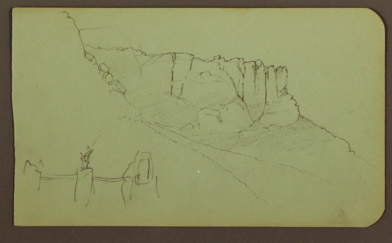 Desenho, Parede de Rocha, Pilastra; Verso: Paisagem de Montanha, Figuras, 1883 de Frederic Edwin Church