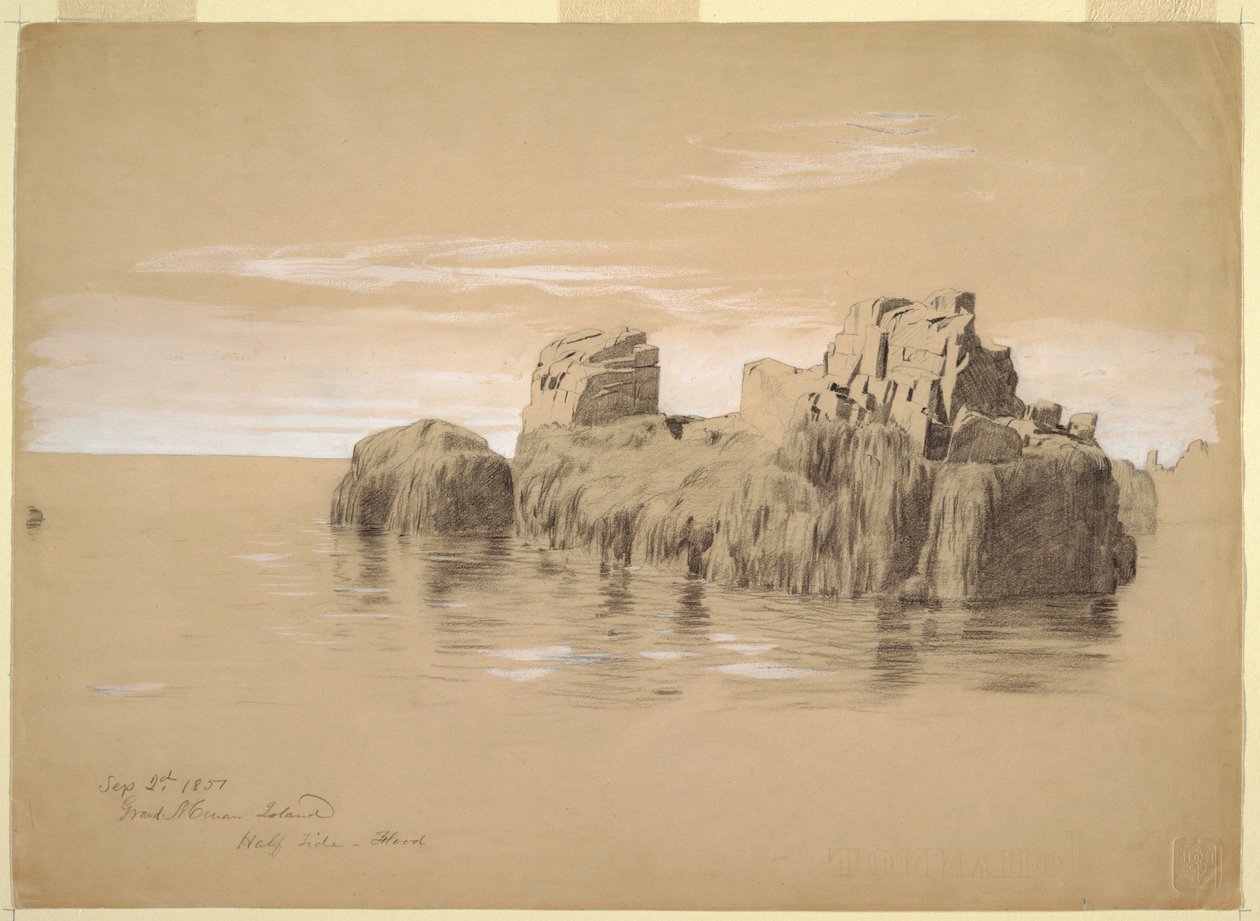 Desenho, Rochas na costa, Ilha Grand Manan, Canadá, 2 de setembro de 1851 de Frederic Edwin Church