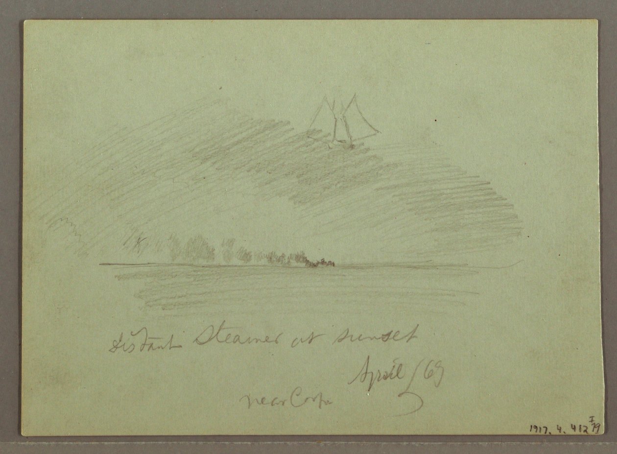Desenho, Rochas em frente à linha costeira, Falésias rochosas junto à linha costeira, abril de 1869 de Frederic Edwin Church