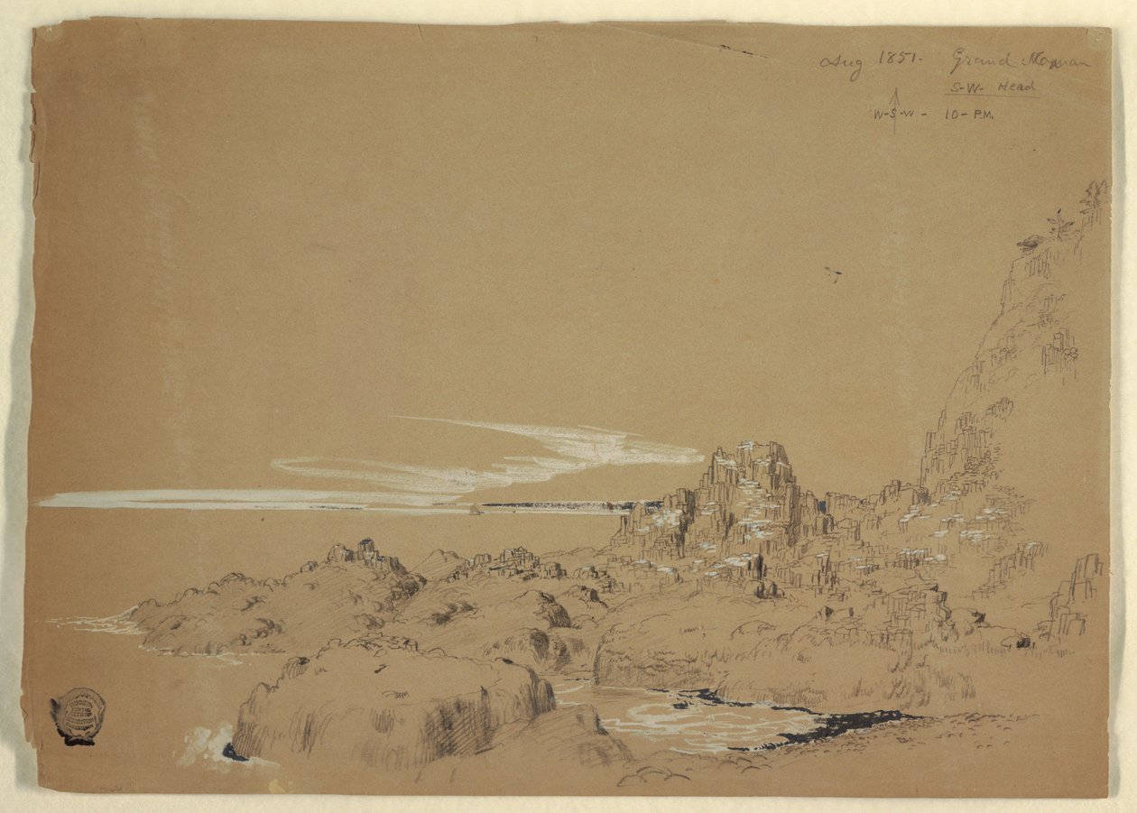 Desenho, Costa Rochosa, Grand Manan, Canadá, agosto de 1851 de Frederic Edwin Church