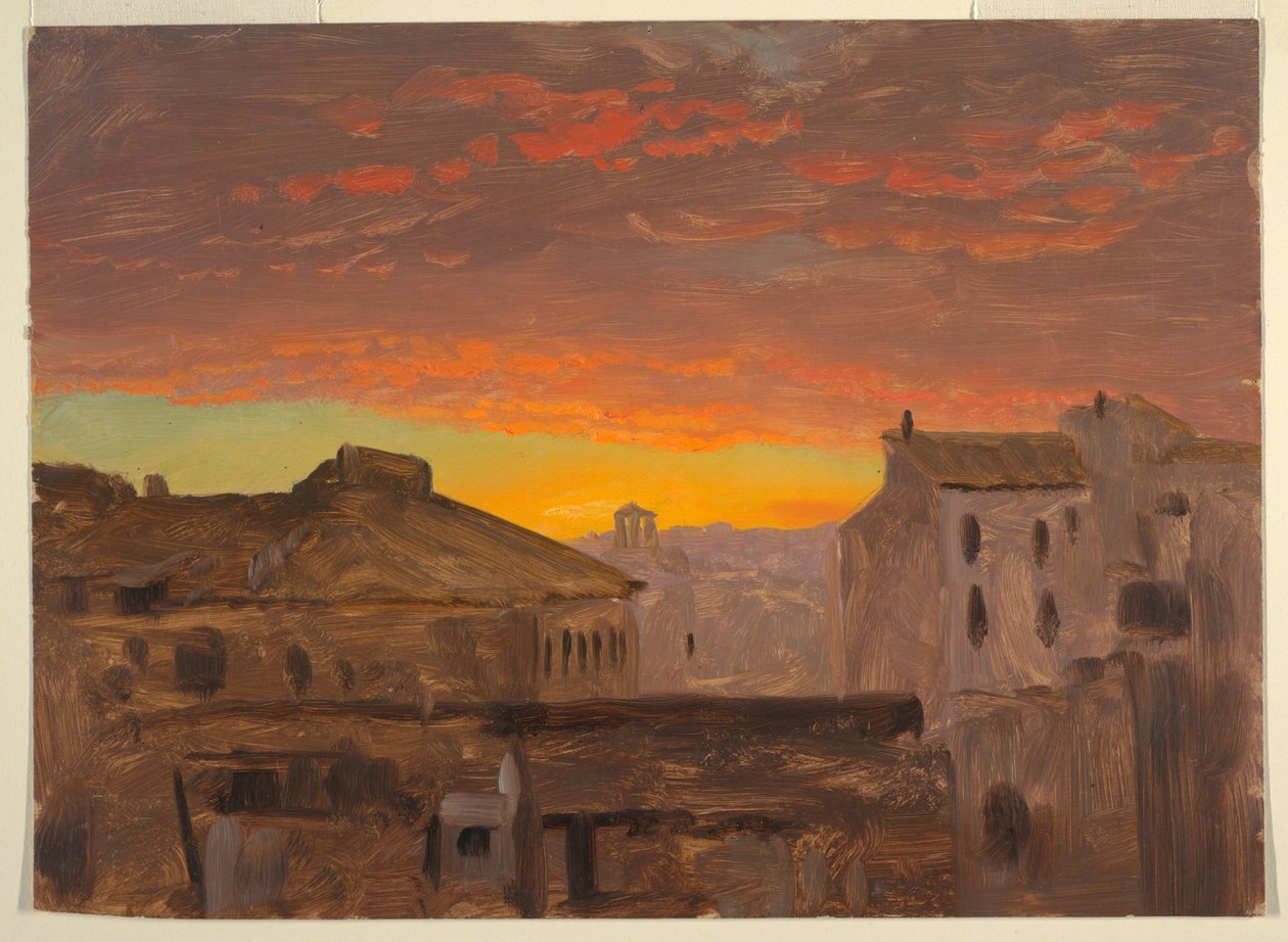 Desenho, Roma, telhados ao pôr do sol, 1868-69 de Frederic Edwin Church