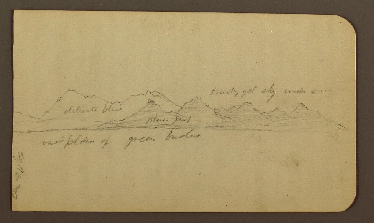 Desenho, montanha escarpada numa planície; verso: figuras, paisagem, 12 de dezembro de 1884 de Frederic Edwin Church