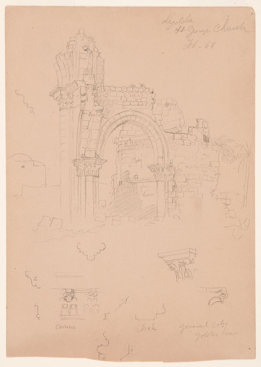 Desenho, Ruínas da Igreja de São Jorge, Lydda [atual Lod], 7 de fevereiro de 1868 de Frederic Edwin Church