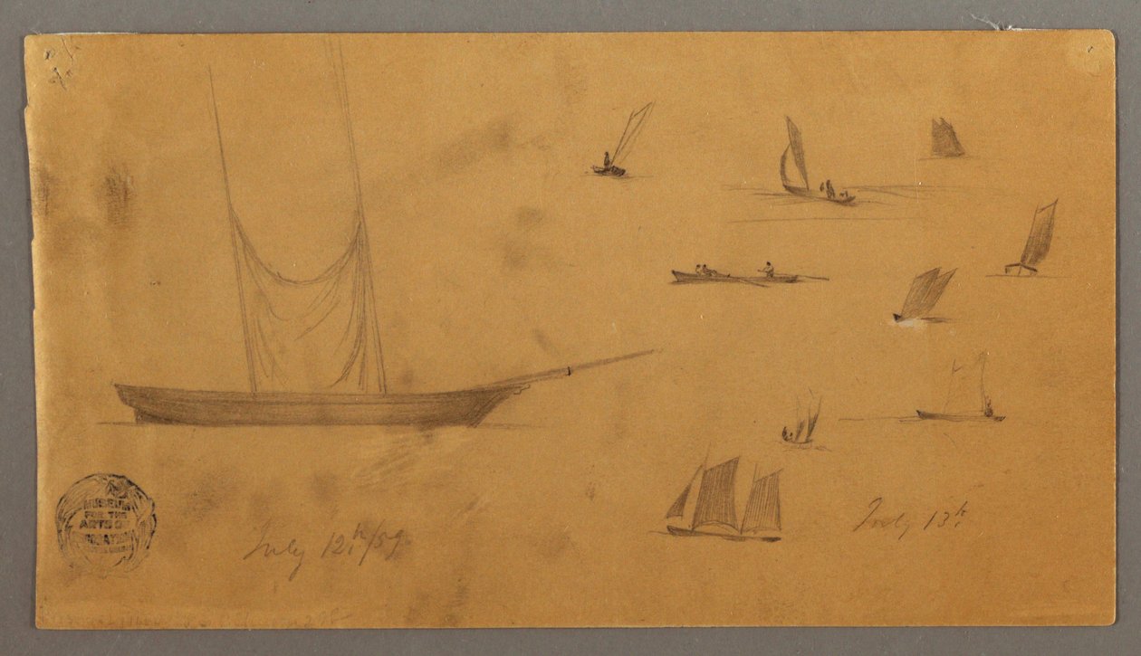 Desenho, Estudos de barcos à vela, 12-13 de julho de 1859 de Frederic Edwin Church