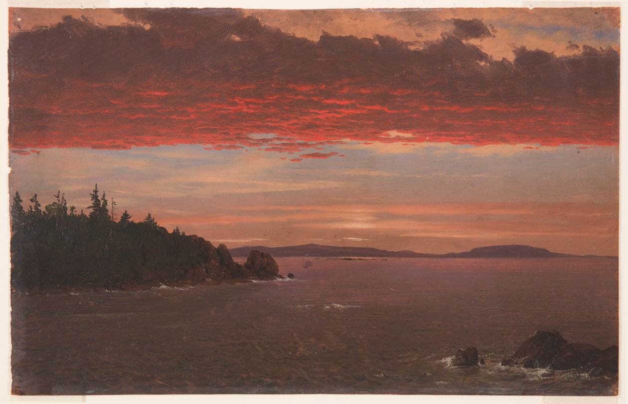 Desenho, Península de Schoodic a partir de Mount Desert ao nascer do sol, 1850-55 de Frederic Edwin Church