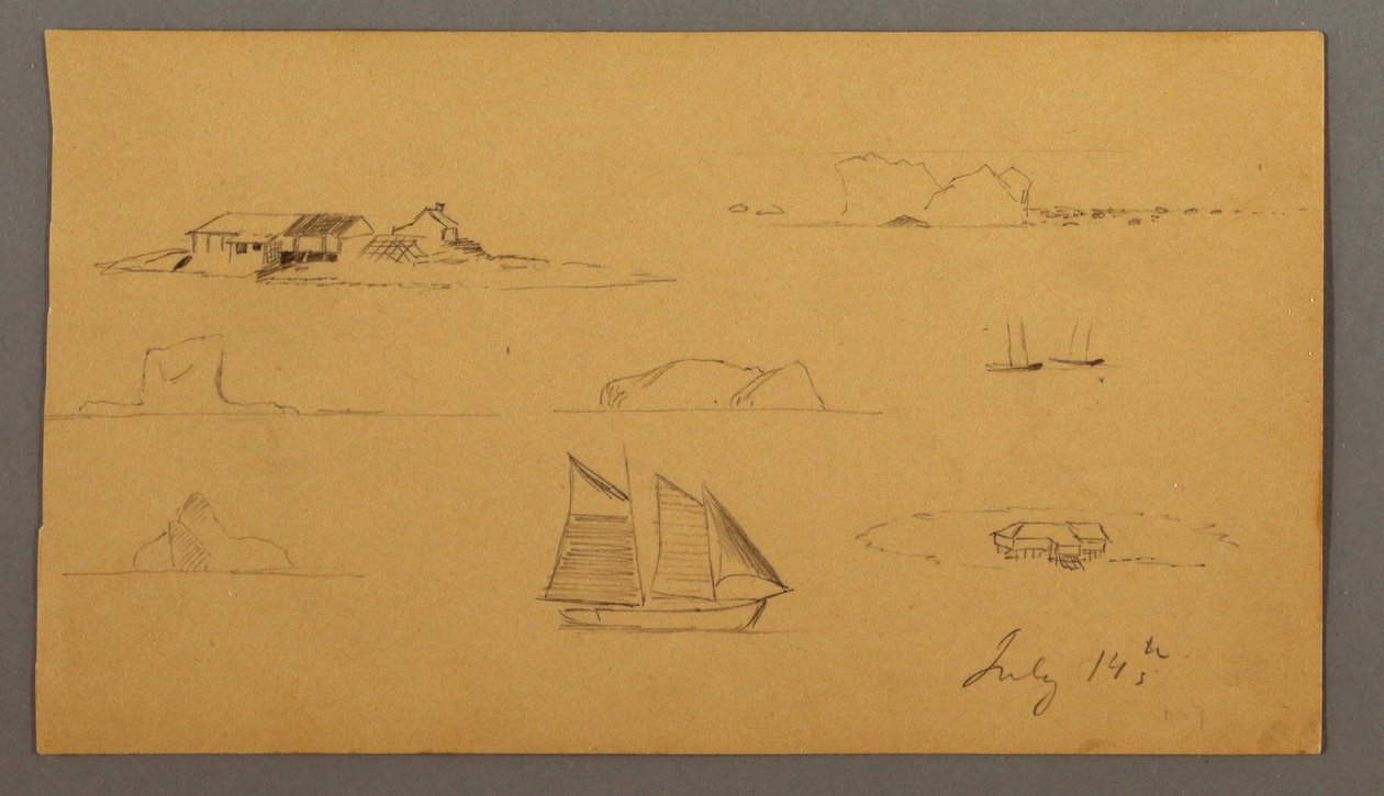 Desenho, Sketches from Labrador, possivelmente 14 de julho de 1859 de Frederic Edwin Church
