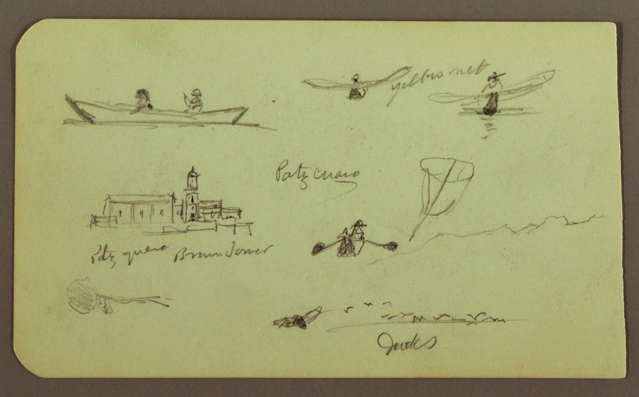 Desenho, Esboços de Patzcuaro; Verso: Igreja, Atlatahuca, 1883 de Frederic Edwin Church