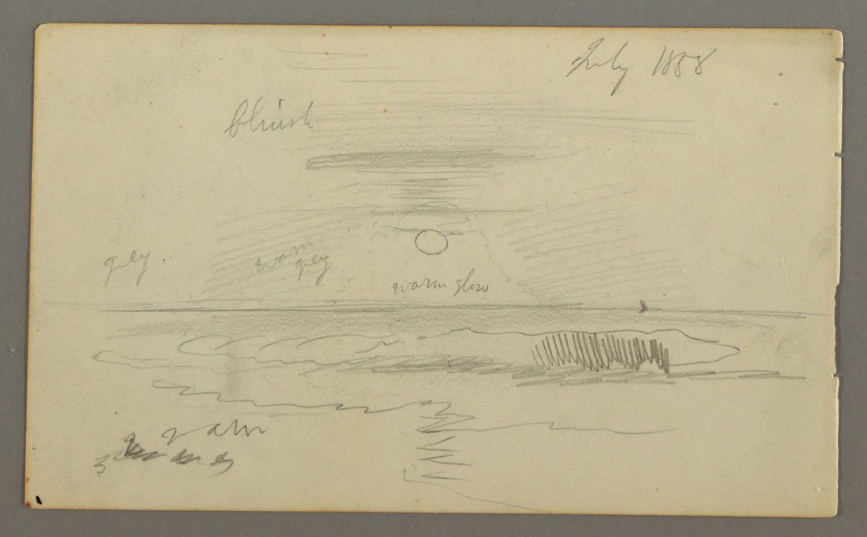 Desenho, Céu com sol baixo sobre a água, julho de 1858 de Frederic Edwin Church