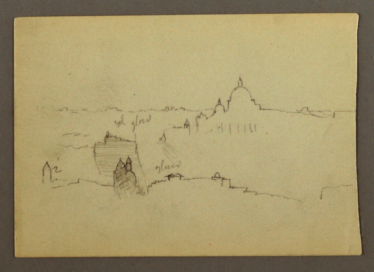 Desenho, A Basílica de São Pedro vista do Norte contra as colinas e o horizonte de Roma, janeiro de 1869 de Frederic Edwin Church