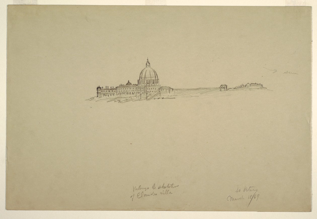 Desenho, São Pedro e o Palácio do Vaticano a partir do Nordeste, 18 de março de 1869 de Frederic Edwin Church