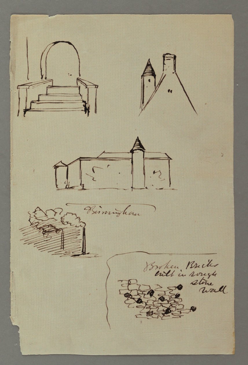 Desenho, Escadas, Telhado com Torre, Muro de Pedra, possivelmente 1869 de Frederic Edwin Church