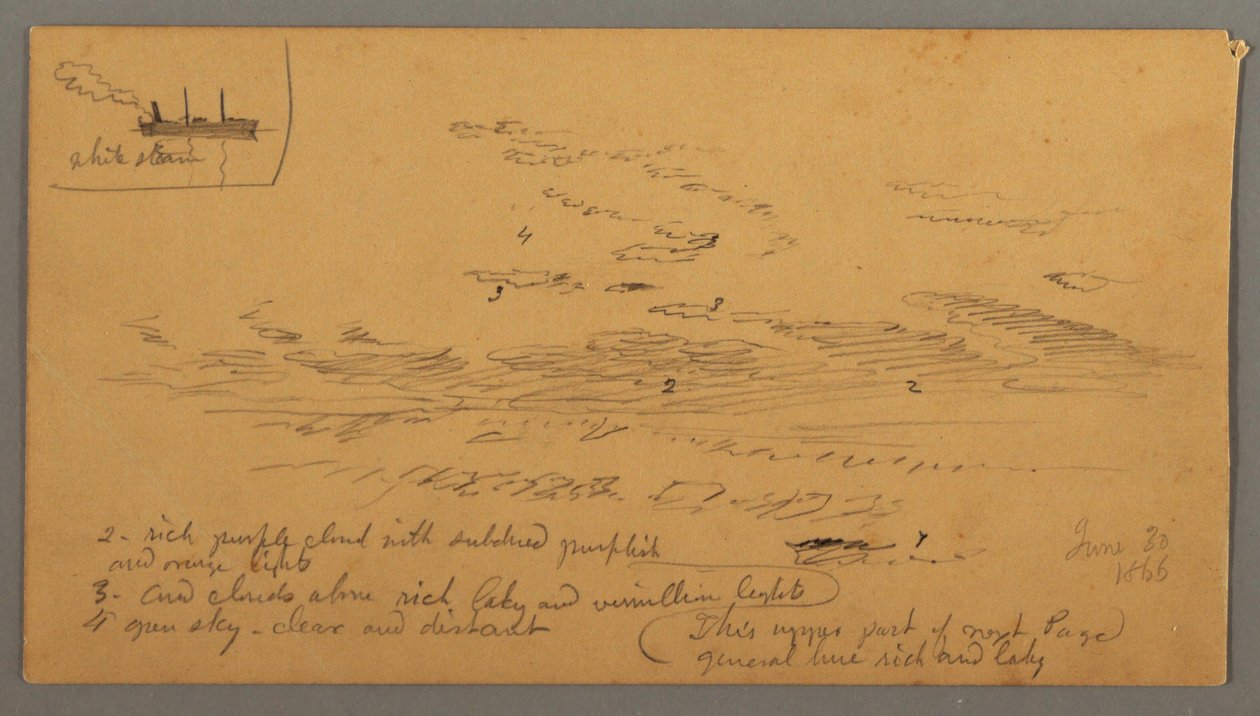 Desenho, Steamboat, estudo do céu, 30 de junho de 1866 de Frederic Edwin Church