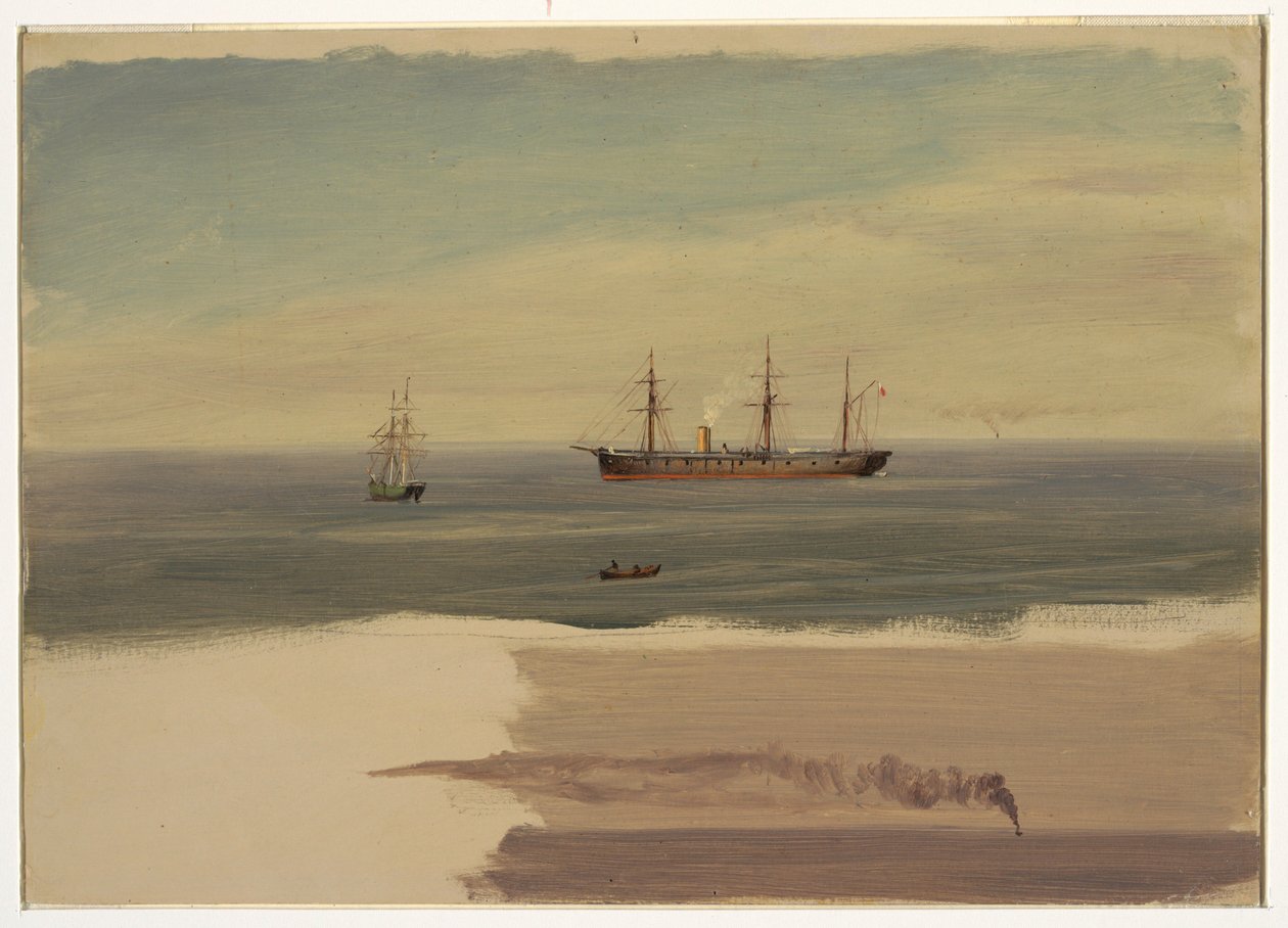Desenho, Navio a vapor e embarcação à vela, julho de 1859 de Frederic Edwin Church