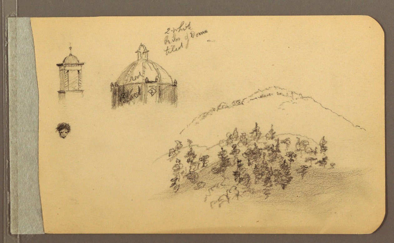 Desenho, Campanário, Cúpula, cabeça, colinas, 1889 de Frederic Edwin Church