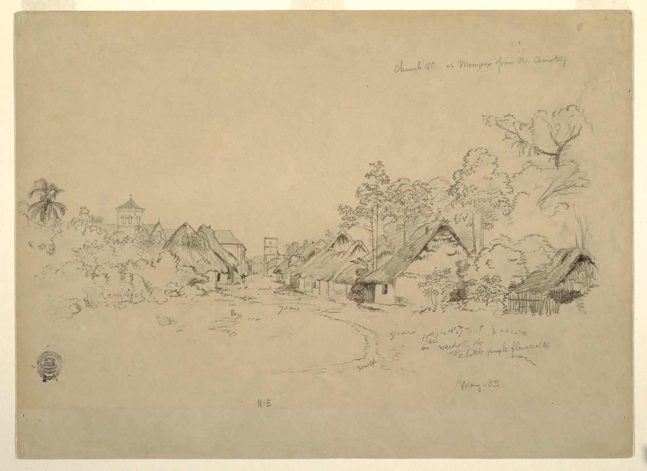 Desenho, Rua em Mompos, Colômbia, maio de 1853 de Frederic Edwin Church