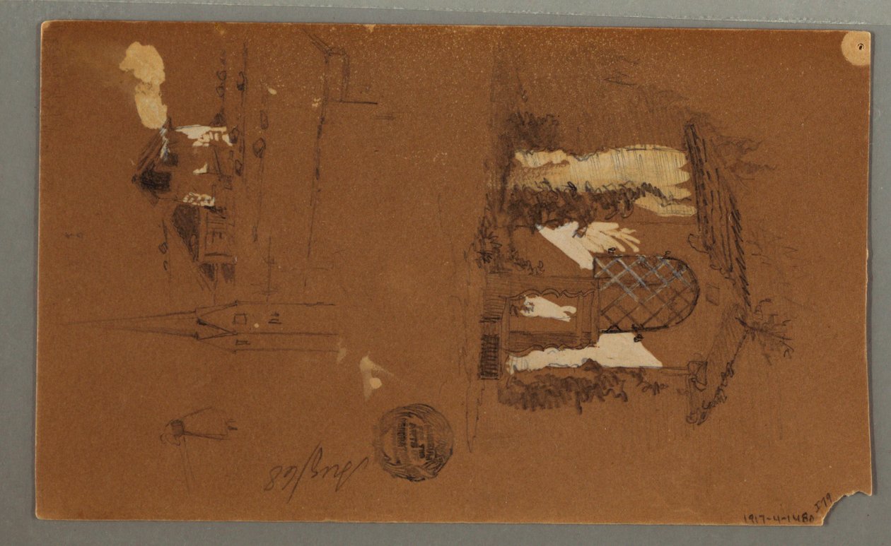 Desenho, Estudos de Chalet, homem com cachimbo, Patos, 1868 de Frederic Edwin Church