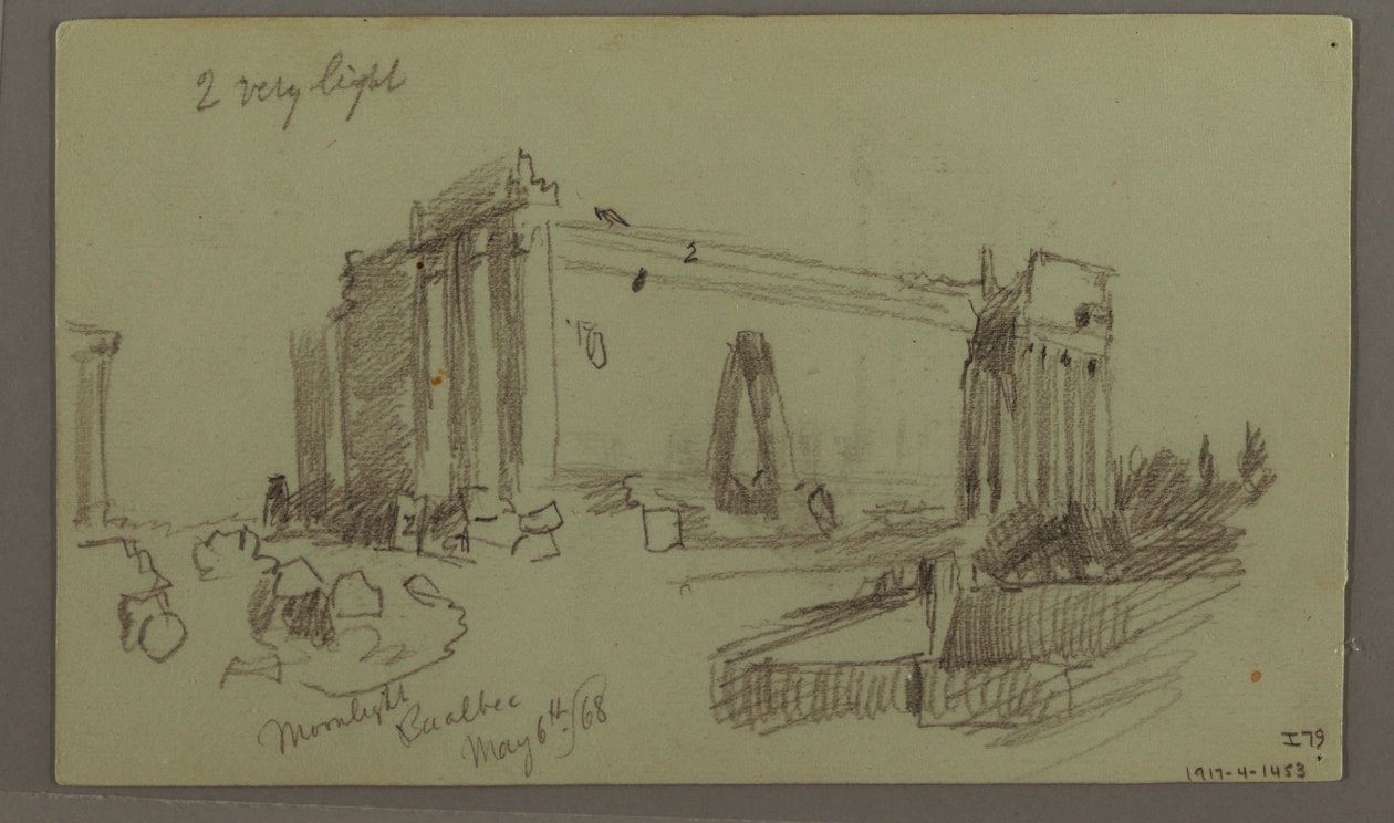 Desenho, Estudo das Ruínas do Templo, 8 de maio de 1868 de Frederic Edwin Church