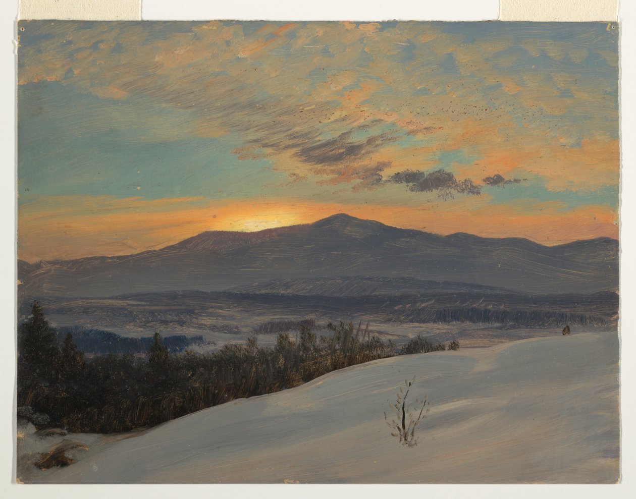 Desenho, Pôr do sol no vale do Hudson, inverno, 1870-80 de Frederic Edwin Church