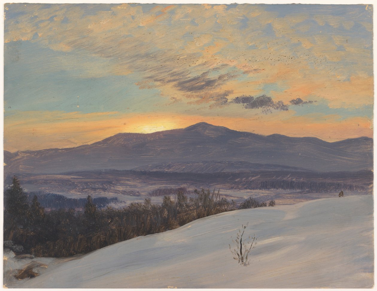 Desenho, Pôr do sol no vale do Hudson, inverno, 1870-80 de Frederic Edwin Church
