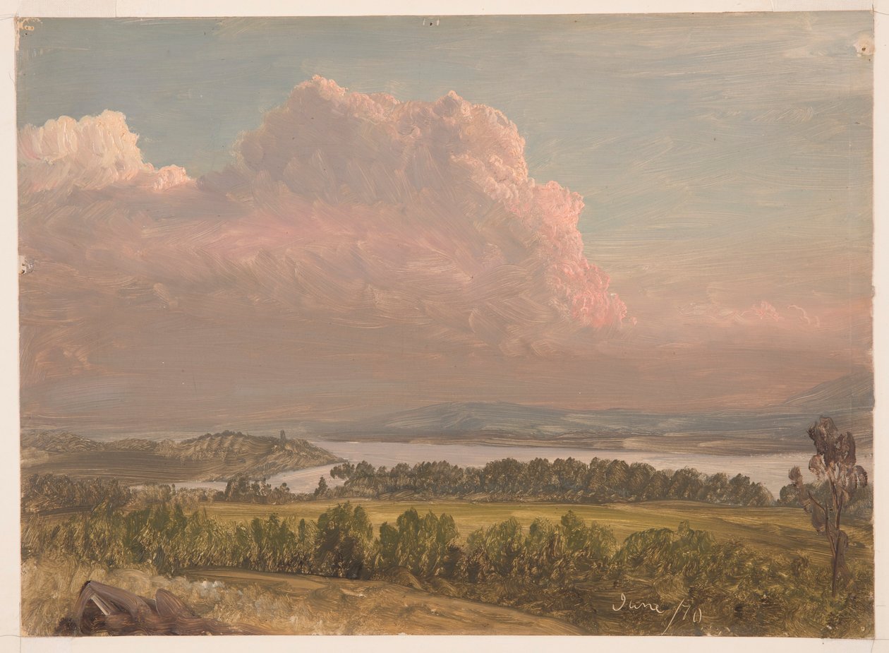Desenho, Pôr do sol no vale do Hudson, junho de 1870 de Frederic Edwin Church