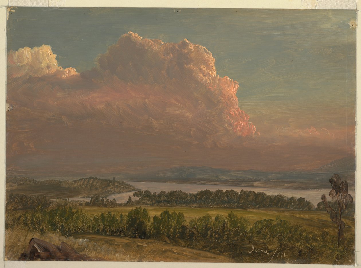 Desenho, Pôr do sol no vale do Hudson, junho de 1870 de Frederic Edwin Church